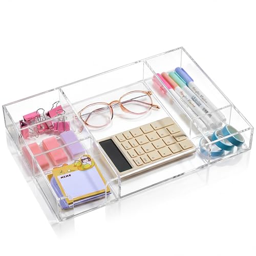 Briwooody Acrylic Drawer Organizer Clear Desk Drawer Organizer Trays with Adjustable Compartments Desk Accessories for Office Stationery Makeup Silverware Bathroom(Adjustable) - style: Adjustable