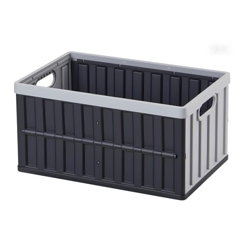 VEVOR Plastic Collapsible Storage Bins with Lids, 65L 2 Packs, Stackable Folding Storage Crates with Handles, Holds 84 lbs Per Bin, Heavy Duty Containers, Space-Saving Baskets, for Home Organizing - size: 65L-Grey-2PC