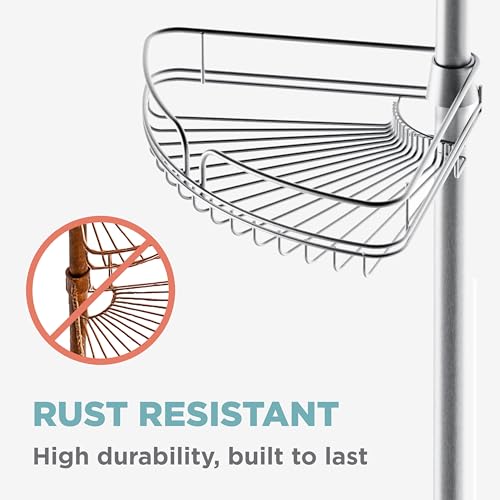 Zenna Home Tension Pole Shower Caddy Corner Organizer, Adjustable Standing Shower Caddy with 4 Baskets and Built in Towel Bar, Rust Resistant Bathroom Tension Rod Organizer, 60 to 97 Inch, Chrome - color: Chrome