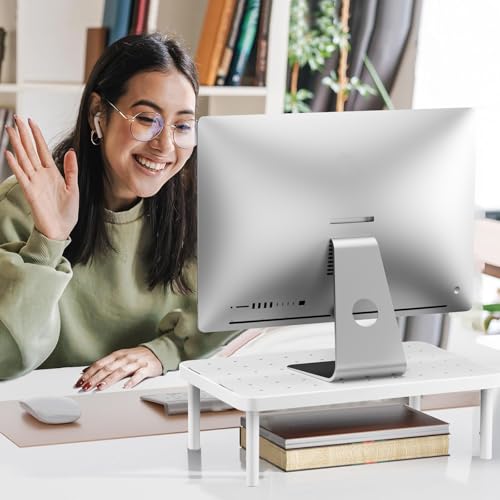 WALI Computer Monitor Stand for Desk, Adjustable Laptop Riser, Desk Monitor Stand Underneath Storage for Office, Home, School Supplies (PTT001-W), 1 Pack, White - color: White, size: Basic
