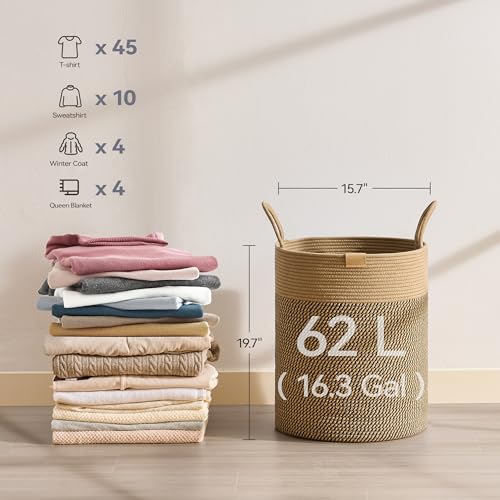 Nunsino Laundry Hamper 62L,Large Laundry Basket for Clothes,Decorative Storage Basket for Blankets,Cotton Rope Woven basket for bedroom,Dark Brown - color: Dark&Brown, size: 62L/16.3Gal
