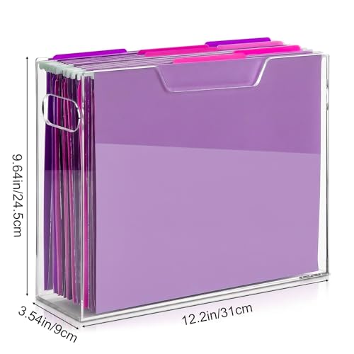 Clear Acrylic Hanging File Organizer Box with Handles, Portable File Folder Organizer for Letter/A4 Size, Desktop Filing Storage Crate for Office & Home - 1 Pack