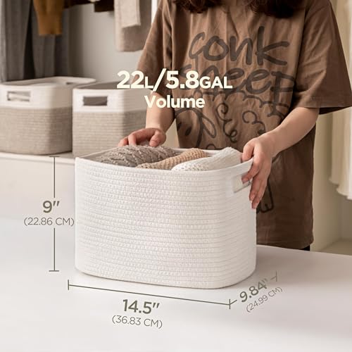 UBBCARE 4 Pack Storage Baskets for Organizing, Shelf Baskets with Handles, Woven Storage Baskets for Bookcase/Cube Shelf/Closet, 14.5"L x 9.8"W x 9"H, White - color: White, size: 4 Pack-14.5"(L)×9.8"(W)x9"(H)