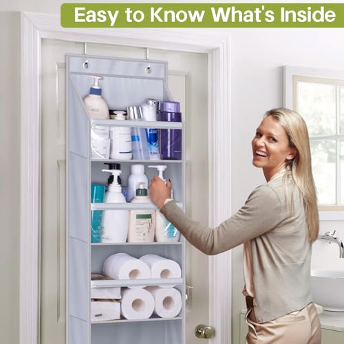 AOODA Over the Door Organizer, Large Capacity Closet Door Hanging Organizer, Clear Deep Pockets Baby Storage for Nursery, Bathroom, Bedroom, Pantry, Diapers (Grey) - color: Grey, size: 1 Pack