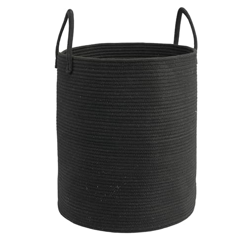 Woven Cotton Rope Laundry basket-15”X20” Laundry Hamper-Rope Storage Basket for Dirty Clothes, Toys and Blankets Perfect for Bathroom, Baby nursery and Living Room Storage (black) - color: black, size: regular