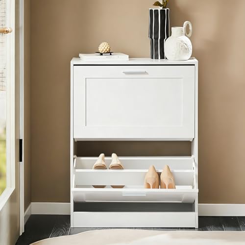 Haotian Shoe Cabinet Storage for Entryway, Narrow Shoe Cabinet with Two Flip Drawers to Save Space, Shoe Rack Cabinet for Front Door Entrance Hallway (White) - color: White, size: 2-Drawers
