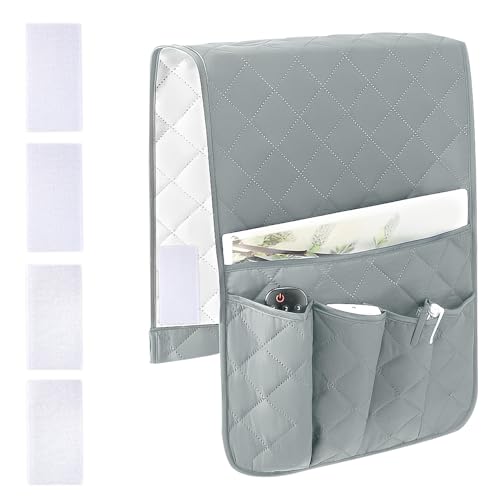RETON Sofa Armrest Organizer with 5 Pockets, Non Slip Remote Control Caddy with 8 Pieces of Hook and Loop Fasteners, Armchair Caddy Holder Storage for Magazine Recliner Book TV Phone (Gray) - color: Gray