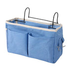 Bedside Caddy, Large Capacity Hanging Bedside Organizer with Side Hooks and 2 Pockets,Durable Versatile Bedside Caddy for Dorm Bed Phone Hospital College Magazine Remote Control Laptop Books (Blue)
