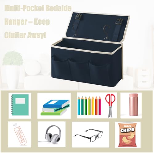 Bedside Caddy/Bedside Storage Organizer Hanging Bag with Three Options,Suitable for home beds, sofas, and dormitory beds—can hold magazines, books, phones, iPads, remote controls. (Navy Blue) - color: Navy Blue