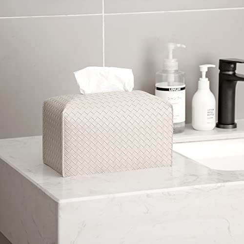 Tissue Box Cover PU Leather Tissue Holder Square Facial Tissue Case Facial Paper Organizer Dispenser for Bathroom, Vanity Countertop, Tabletop, Car, Rectangle, Griege - color: Griege, size: Rectangle