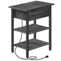 HOOBRO End Table with Charging Station, Narrow Side Table, Flip Top Nightstand with USB Ports and Outlets, Bedside Tables with Shelf for Small Spaces, Living Room, Charcoal Black BC341BZ01 - color: Charcoal Black