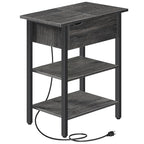 HOOBRO End Table with Charging Station, Narrow Side Table, Flip Top Nightstand with USB Ports and Outlets, Bedside Tables with Shelf for Small Spaces, Living Room, Charcoal Black BC341BZ01 - color: Charcoal Black