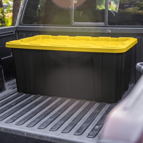 Sterilite 4-Pack Industrial Tote, Plastic Storage Container Bins with Lids, 38 Gallon - Heavy-Duty Organizing Containers for Closet, Bathroom, and Office - size: 38 Gallon - Black/Yellow