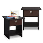 Furinno Dario End Table / Side Table / Night Stand / Bedside Table with Bin Drawer, 2-Pack, Espresso/Brown - color: Espresso/Brown, size: 2-Pack, Upper Bin