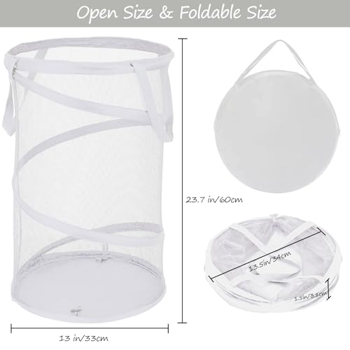 BATTOO 2 Pack White Large Collapsible Laundry Basket Foldable Mesh Pop Up Hamper with Handles for Laundry Room, Bathroom, Kids Room, College Dorm, Travel, Camping, Gift Basket - color: 2 x White, size: 13 x 23.7 inch