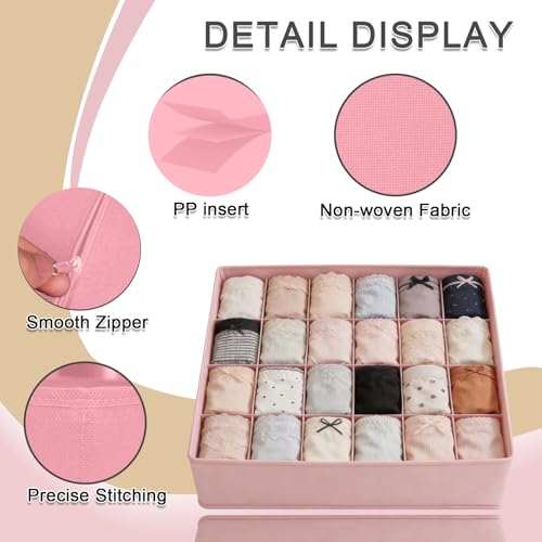 Sock Organizer Drawer Organizer,24 Compartment Foldable Storage,Closet Dividers for Underwear, Socks, Bras, Scarves, Ties, Pink - color: Pink