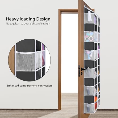 Univivi Over The Door Organizer, 6 Tiers Behind Door Storage with Clear Deep Pockets Hanging Organizer for Closet, Bedroom, Nursery, Bathroom and Sundries (Dark Grey) - color: Dark Grey