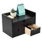 Black Bamboo Desk Organizer Wooden Storage Cabinet 3 Drawers with Shelf Tabletop Organization Box Home Office Workspace Bathroom Toiletries Supplies Caddy Vanity Makeup Stationery Holder