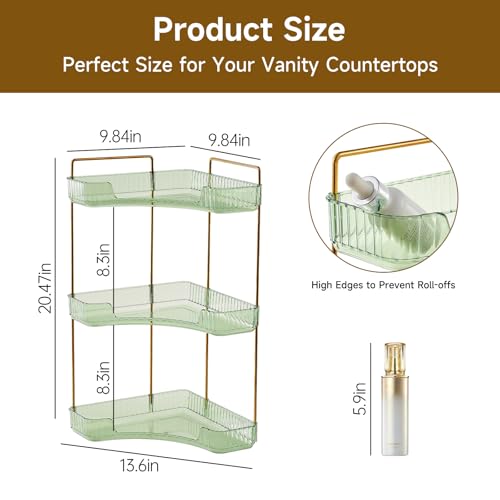 Ceruaxb 3-Tier Corner Bathroom Counter Organizer, Plastic Countertop Makeup Organizer, Large Capacity Vanity Bathroom Perfume Shelf Rack for Kitchen Office Desktop (Green) - color: Green