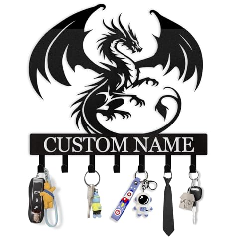 Custom Dragon Design Metal Wall Key Holder, Adhesive Key Rack Hook Organizer for Living Room Bedroom - color: 08 Dragon