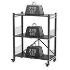 Folding Storage Shelves, 3-Tier Metal Foldable Shelf Shelving Rack Organizer On Rolling Wheels in Kitchen Warehouse Patio Pantry Basement Portable Collapsible Shelves No Assembly (Black, 3-Layer) - color: Black/3-tier