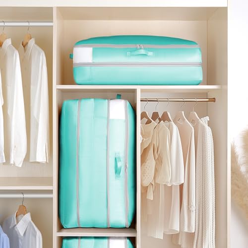 Comforter Storage Bag - Large Capacity Bedding Storage Bags Ultra Space Saving Self Compression Organizer, Washable Compression Bags for Storage Comforter Blanket Duvet Pillow, 4-Pack, Blue - color: Blue, size: 4 Packs