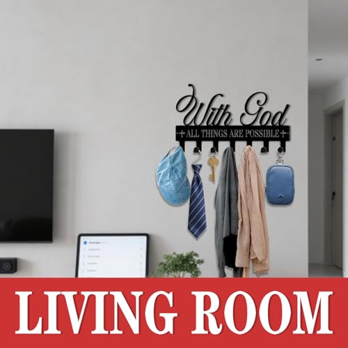 Key Holder Wall Mount, with God All Things are Possible Sign, Key Holder Wall for Wall Decorative with 6 Hooks, Organizer Rack Hanger for Entryway, Front Door, Hallway, Office 9.8 inches - color: With God All Things are Possible