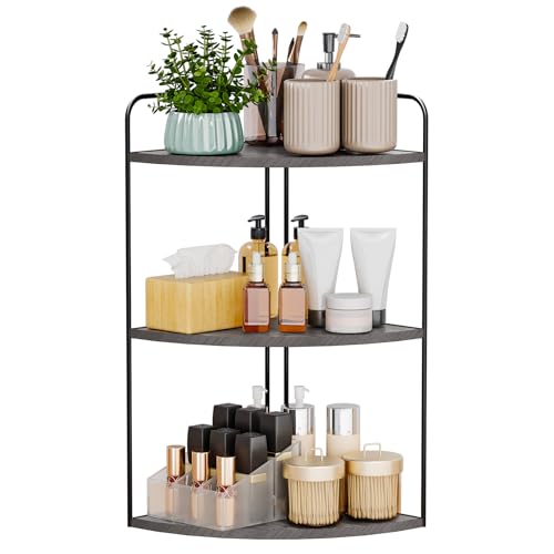 Forest Angle Bathroom Counter Organizer,Countertop Organizer,Vanity Organizers,Bathroom Storage,Bathroom Sink Caddy,Counter Shelf,Corner Counter,Corner Shelves(Black-Grey) - color: Black-grey 3 Tier