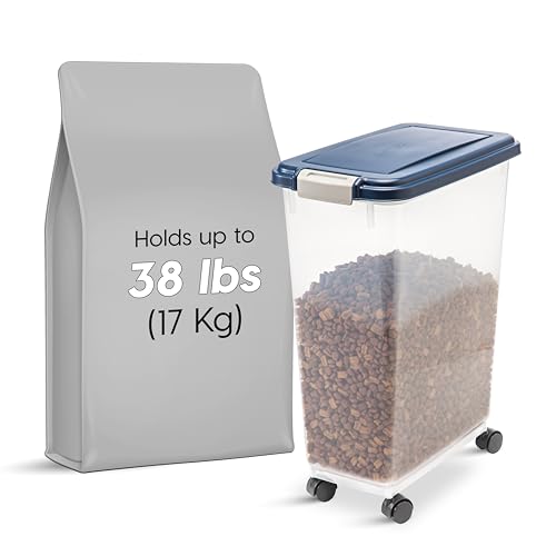 IRIS USA Dog Food Storage Container 38 lb, Airtight Large Pet Food Storage Bin with Wheels, for Dog Cat Bird Chicken Food, Holds Up to 38 Lbs, Keep Fresh, BPA Free, Made in USA, Navy - color: Navy, size: 38 lbs
