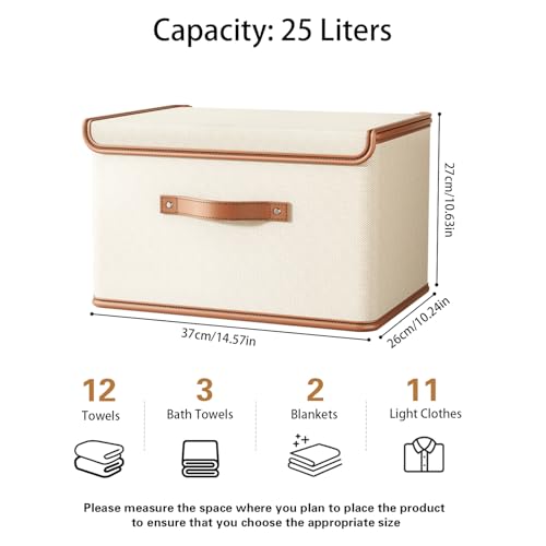 Tuza 4 Pack Storage Bins with Lids, Collapsible Closet Organizer Container, Fabric Organizer Box with Handles, Decorative Storage Boxes with Lids for Organizing Clothes, Books, File, White, Medium - color: White, size: 4 Pack - Medium