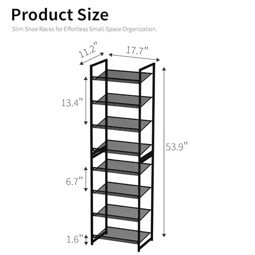 8 Tier Shoe Rack, Tall Metal Shoe Storage with Adjustable Shelves, Holds 16-20 Pairs, Stackable Shoe Stand for Garage Hallway Bedroom, Bronze - size: 8Tier