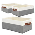 3 Pack Large Capacity Storage Bins Closet Organizer for Shelves, Fabric Closet Storage Baskets Boxes with Leather Handles for Organizing Clothes, Sheets, Jeans, Toys, Books (Grey) - style: 3 Pack Grey & White