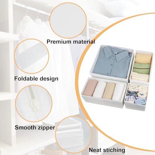 Washable Cloth Drawer Organizer, Set of 4 Foldable Sock Dresser Drawer Organizers Storage Boxes, Fabric Storage Boxes Closet Cabinet Organizer for Clothes (White, S+2M+L) - color: White, size: 1S+2M+1L