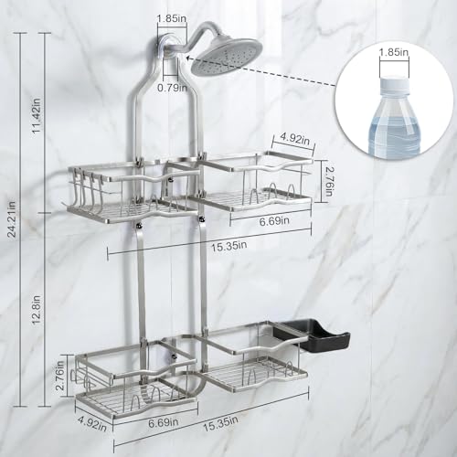 Shower Caddy Hanging Organizer, Rustproof Shower Organizer Hanging for Handheld Showerhead with Hooks for Razor/Sponge, Bathroom Caddy Rack Shower Shelves for Shampoo Soap Towels, Silver - color: Silver