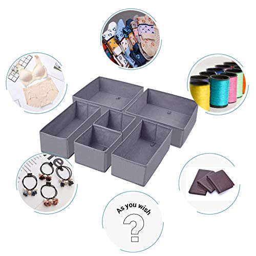 homyfort Dresser Drawer Organizer, Foldable Cloth Storage Box Closet Cube Basket Bins Containers Divider with Drawers for Underwear, Bras, Socks, Ties, Scarves, Set of 6, Grey - style: 6pack Solid Grey