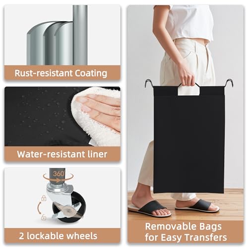 STORAGE MANIAC 5 Section Laundry Sorter, 5 Bins Rolling Separator Laundry Basket, Dirty Clothes Hamper Divider with Heavy Duty Rolling Lockable Wheels, Large Clothes Organizer Cart, Black - color: Black, size: 5 Section