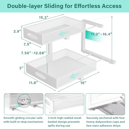 Under Sink Organizer, Extra-Wide Upgrade, 1 Pack 2 Tier Metal Slide Out Cabinet Organizer, Height Adjustable Organization and Storage Series, Bathroom/Cabinet/Kitchen organization, White - color: White - Single Pack, size: Wide Upgraded Version
