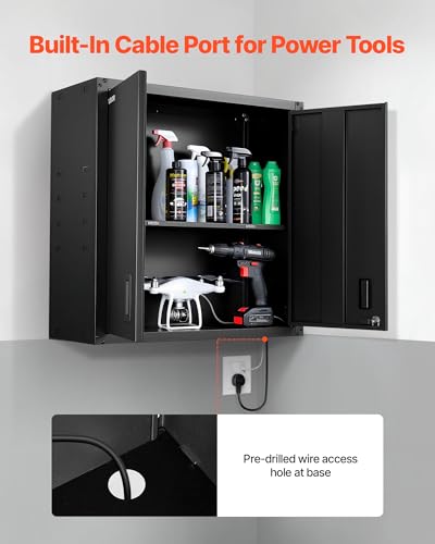 VEVOR Metal Wall Cabinet, 30W x 12.2D x 30H Inch, Steel Floating Hanging Storage Cabinet with Locking Doors and Adjustable Shelf for Garage, Basement, Kitchen, Warehouse Assembly Required, Black - style: Foldable 30" Without Open Grid