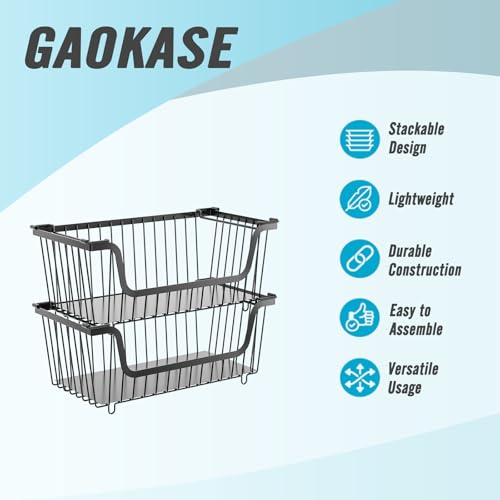 GAOKASE 4 Pcs Stackable Wire Baskets for Pantry Organizers and Storage,Vegetable Fruit Basket for Countertop,Kitchen Storage Metal Baskets,Produce Potato Onion Storage Bin,Black - color: 1-Black