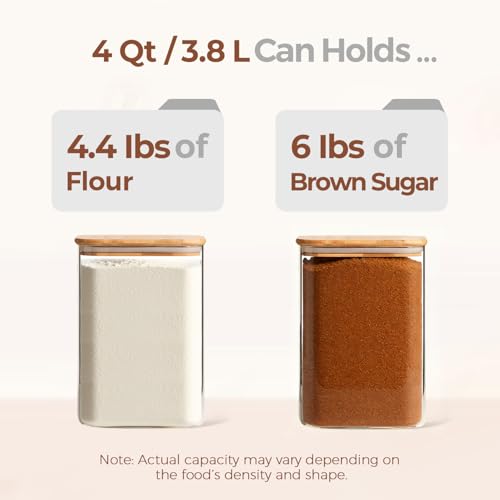 ComSaf 2Pcs Large Glass Storage Containers with Lids 4Qt, 1 Gallon Wide Mouth Flour Sugar Storage Containers, Large Capacity and Sealed for Rice, Cereal, Oat, Easy Clean and Scoop, Pantry Organization - size: 4Qt*2