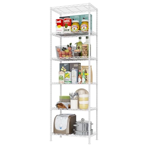 HOMEFORT 6-Shelving Unit, Adjustable Wire Shelving, Metal Wire Shelf Rack Organizer for Kitchen, Pantry, Closet, Bathroom, Laundry, White, 21" W x 11" D x 69" H - color: White, size: 21"W x 11"D x 69"H