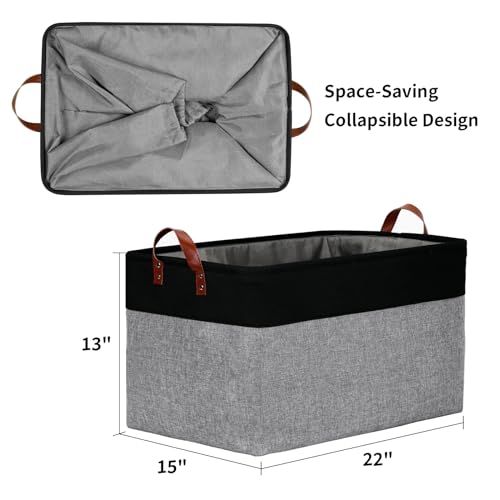 DULLEMELO Extra Large Canvas Fabric Storage Basket, 70L Foldable Closet Storage Bin with Handles, 22" Large Blanket Basket Living Room for Storage Toys, Pillows, Clothes, Books (Black&Grey) - color: Black&Gray, size: Extra Large-22" x 15" x 13"