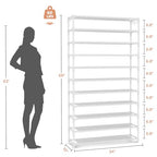 VILICK 11 Tiers Tall Wide Shoe Rack 55 Pairs Large Capacity Sturdy Durable Shoe Rack for Closet Metal Shoe Organizer Shelf with Two Hooks Space Saving for Entryway White - color: White