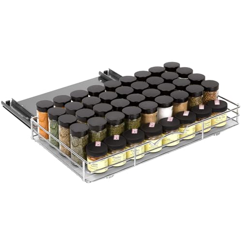 Pull-Out Cabinet Spice Rack Organizer - Slim Slide-Out Storage for Spices, Bottles & Jars, Premium Heavy-Duty Steel, Easy Install for Narrow Kitchen Cabinets - 18 ⅜ W x 10 ½ D x 2 ¾ H, Chrome - size: 18 Inch - Single
