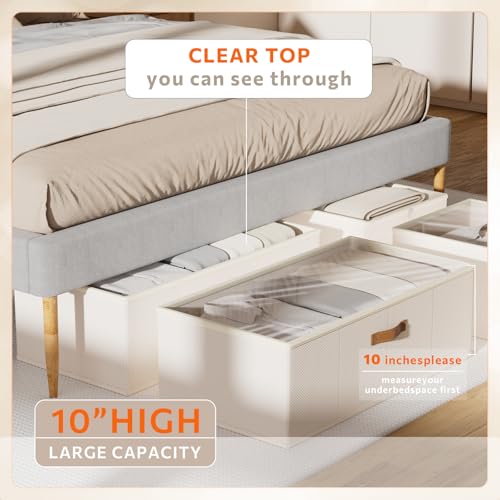 10inch 3 Pack Under Bed Storage Containers, 10 Inch Tall Underbed Clothes Storage Organizer Bin with Clear Window，Foldable Box Basket for Clothes, Closet, Bed Sheets and Blankets White - color: White