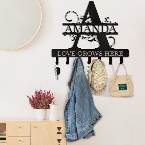 Dyoart Personalized Key Holder for Wall, Custom Name Key Hooks for Wall Organizer, Customized Anniversary Housewarming Gifts Key Rack Wall Mount for Front Door Hallway Bedroom Decor - color: 03 Monogram