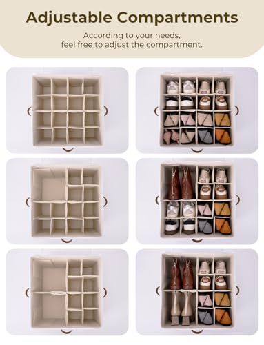 StorageWorks Shoe Organizer for Closet, Fits up to 16 Pairs, Shoe Cubby Storage Containers with Adjustable Dividers and Clear Cover, Brown & White - color: Brown & White, size: Medium