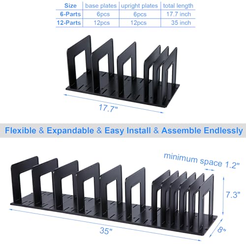 Adjustable Vertical File Sorter Sturdy Plastic Expandable Upright File Holder, Desktop Binder Organizer, School Office File Organizer Bookshelf Divider, Assemble Easily Endlessly, Black - color: Black, size: 6-Parts