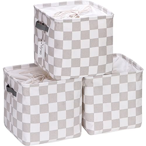 Hinwo 3-Pack Cubic Organizer Shelf Bins, Canvas Fabric Storage Baskets with Handles, 22L/5.8-Gal Square Storage Bins, Cubes, Collapsible Storage Box, 11 x 11 x 11 Inches (S, Grey Checkerboard) - color: Grey Checkerboard, size: S/11 x 11 x 11"/3-Pack