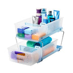 madesmart Two-Tier Bathroom Cabinet Organizer, Sliding Drawer Storage for Bottles, Sponges & Cleaning Supplies, Blue - color: Blue